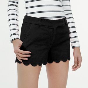 J Crew Black 4” Linen Cotton Scalloped Hem Shorts